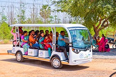 Explore USM Infra Go Ranch Resort Sandalwood Farm Plots with ease using our golf cart or buggy vehicles. Enjoy scenic views and comfortable sightseeing at our luxurious resort.