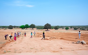 Mulching process at USM Infra Go Valley, Salvapur, Hyderabad, enhancing soil health and moisture retention