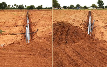 Discover the advanced drip irrigation system at USM Infra Go Ranch Sandalwood Farm Plots.